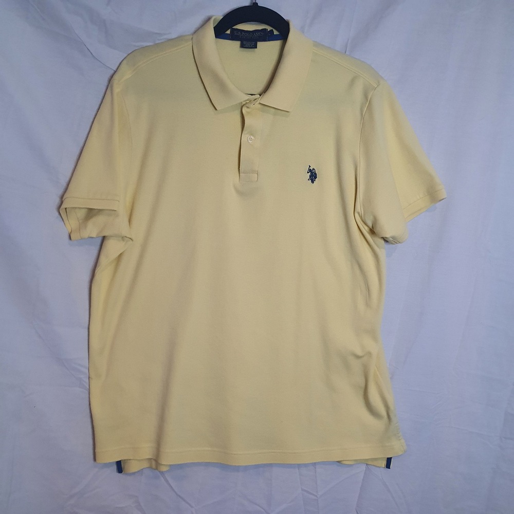 US Polo Assn Luxury Feel Mens Large Yellow Short Sleeve Polo Shirt Cotton Logo
